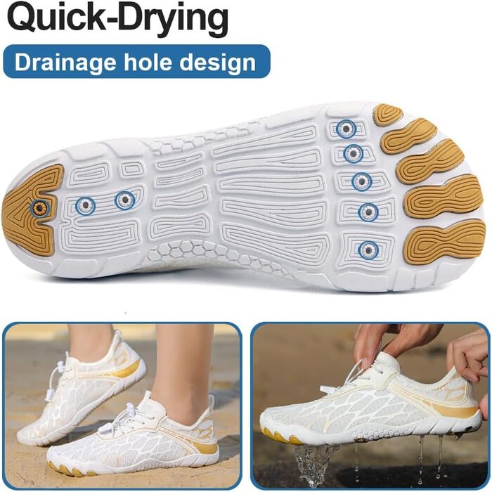 Взуття Barfuss для жінок та чоловіків: водяні, плавальні кросівки, дихаючі, швидковисихаючі, 36-46 EU, білий/золотий