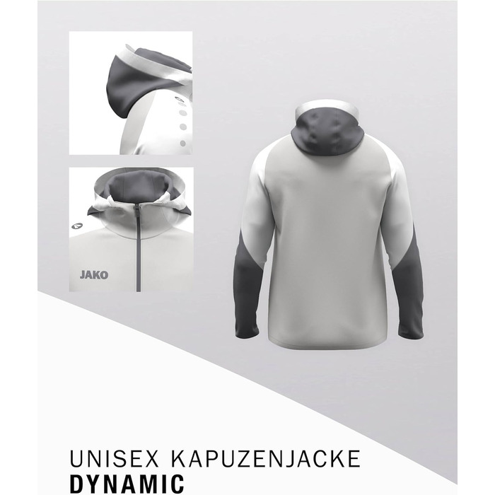 Чоловіча спортивна куртка-худі JAKO Dynamic (розмір 4XL, колір світло-сірий/білий/сірий)