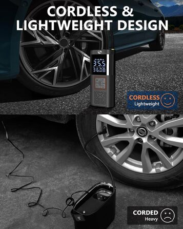 Електричний повітряний насос SERVOMASTER з манометром, 150PSI, LED, для авто, мото, велосипеда та м'ячів (чорно-червоний)