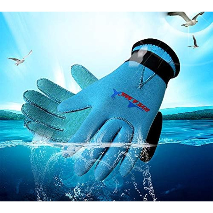 Дитячий неопреновий гідрокостюм та рукавички 3мм, антиковзаючі, для водних видів спорту, плавання, серфінгу, снорклінгу, вітрильного спорту, блакитний, M (6-9 років)