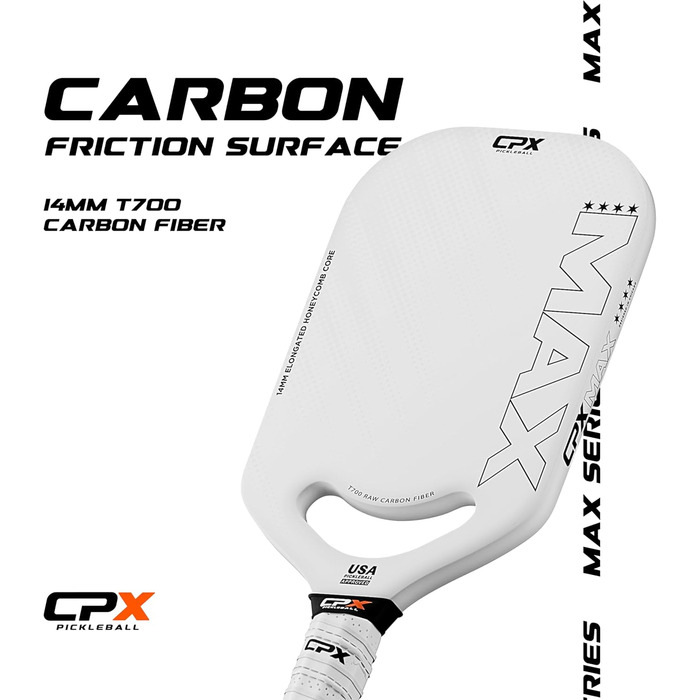 Pickleball-Paddel CPX MAX Series: Вуглецеве волокно, T700, професійна якість, довга форма, 14 мм ядро, зручний захват, довговічний, дизайн Chicago