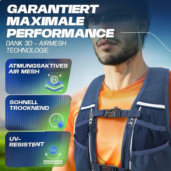 Жилет для бігу SASMO® унісекс (2L) - Ultraleicht, дихаючий, 8 кишень, гідратор 5L + 500мл (темно-синій)