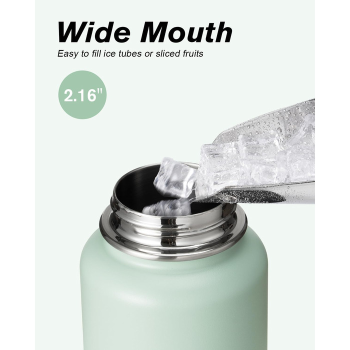 Coolflask Фляга-термос 1,2 л з соломкою, з нержавіючої сталі, 3 кришки, для спорту та офісу, зберігає холод до 48 годин, гаряче - до 24 годин, сіро-зелений колір