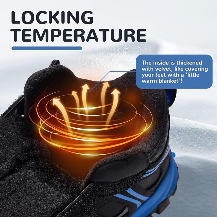 Дитячі зимові черевики ASHION для хлопчиків та дівчаток, снігоступи, утеплені трекінгові черевики, 36 EU, чорний, синій