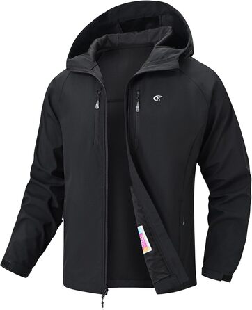 Чоловіча куртка Softshell Huayuzh — водонепроникна, вітрозахисна та дихаюча outdoor куртка для походів, кемпінгу та прогулянок, чорна, розмір S