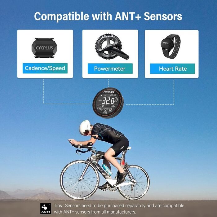 Велокомп'ютер CYCPLUS GPS, бездротовий, водонепроникний IPX6, Bluetooth 5.0, ANT+, одометр, для шосейного велосипеда, сумісний зі Strava (оновлений)