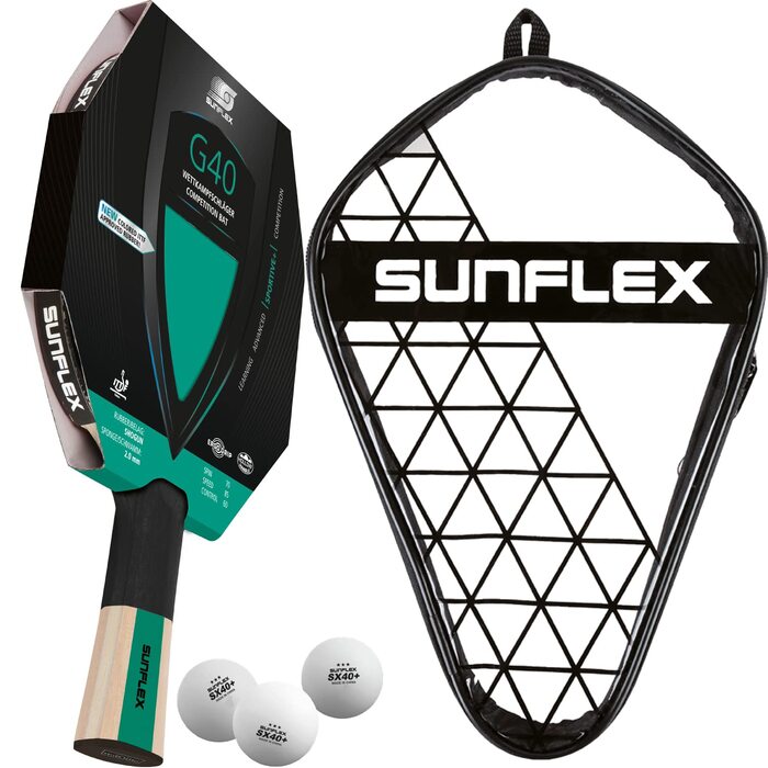 Ракетка для настільного тенісу Sunflex Color COMP G40 Pro: професійна, сертифікована ITTF, з анатомічною ручкою, зелений накладний матеріал, для досвідчених гравців + чохол та 3 м'ячі