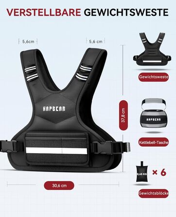 Вага для тренувань HAPBEAR регульована – вага для фітнесу 1,8–4,5 кг з кишенею для гантелі, чорна