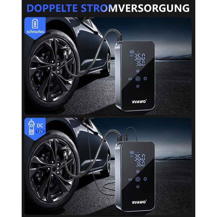 Електричний міні-компресор для накачування шин: насос для велосипеда, авто, мотоцикла, електровелосипеда та м'ячів з цифровим дисплеєм та акумулятором