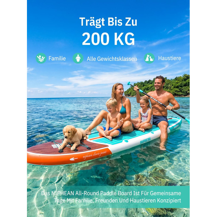 Надувне SUP-борд Niphean з сидінням та аксесуарами, 320 см, для 2 осіб, 200 кг, Classic Wood Grain, StabilTrac-Fin