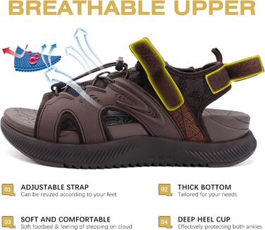ONCAI Легкі сандалі для жінок, спортивні пішохідні сандалі з підтримкою стопи, ортопедичні сандалі для активного відпочинку, підкладка для плоскостопі, регульовані ремінці, розмір 36-43 (37 EU, Коричневий)