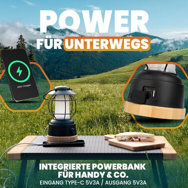 ARCTA® LED кемпінговий ліхтар на акумуляторі – ретро кемпінг ліхтар, IPX4 вологостійкий, димування 20-450lm – ліхтар для намету, саду, кемпінгу, LED Powerbank