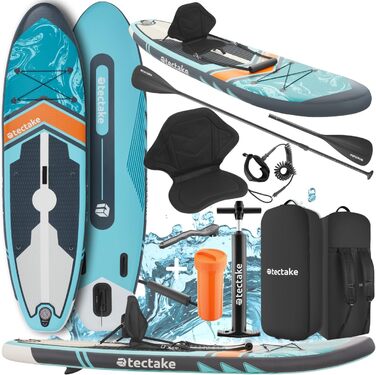 Надувна SUP-дошка tectake® з насосом, сидінням, веслом, фіннами, рюкзаком, до 200 кг, для водного спорту та падлінгу