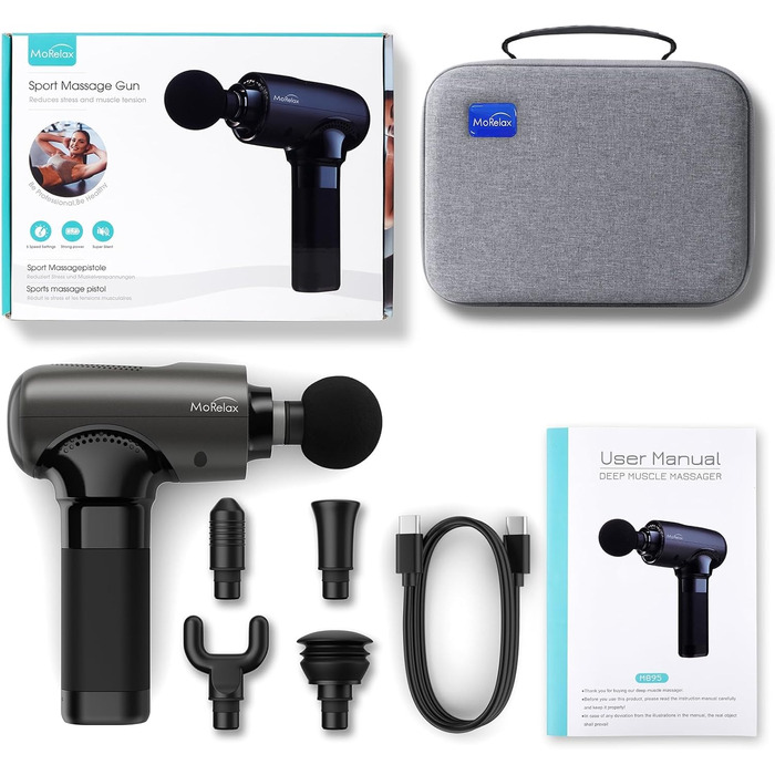 Масажер для м'язів, пістолет для масажу з акумулятором 2500mAh та USB-C, чорний