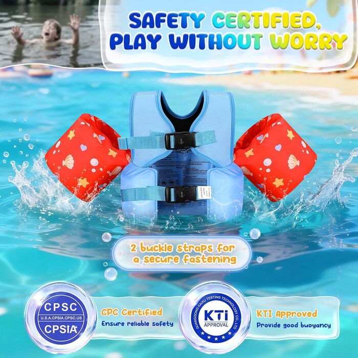 Надувні рукавики для плавання MoKo для дітей, навчальний жилет з ремінцем, блакитний та кремовий колір, для ваги 9-23 кг