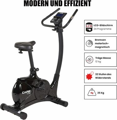 Велотренажер Care Fitness CV-395 для дому, 24 програми, 12 кг маховик, магнітна система, сумісний з Kinomap