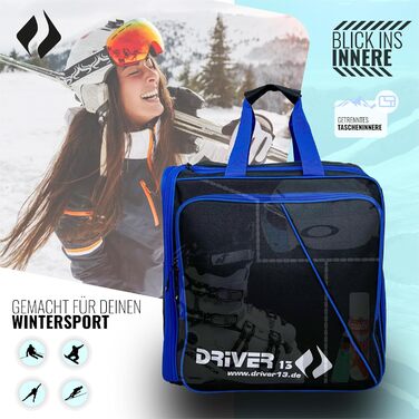 Рюкзак для лижних черевиків Driver13 з відділенням для шолома. Підходить для лиж, сноуборду, роликів та чоботів. Оригінальна модель з 2007 року, чорно-синій.