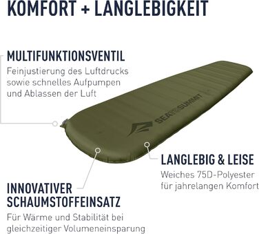 Каремат самонадувний SEA TO SUMMIT Camp Plus Large - 198x64 см, зелений - з ремкомплектом та фіксатором подушки