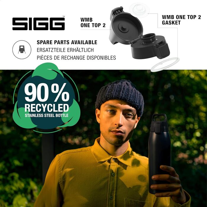 Термос SIGG Shield Therm One 1 л, чорний, для газованих напоїв, ізольована пляшка з нержавіючої сталі, не протікає, підходить для посудомийки, BPA-free, 90% перероблений метал
