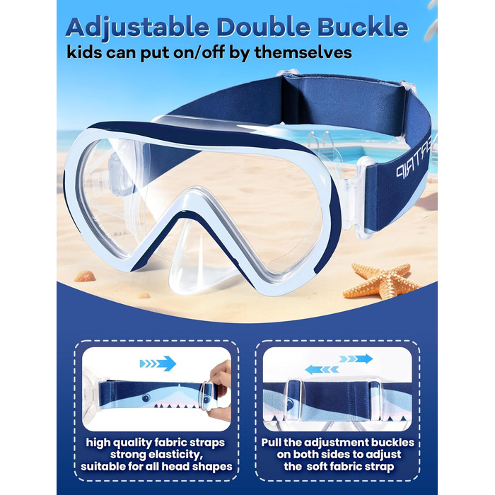 Дитяча маска для снорклінгу та дайвінгу Supertrip, 6-14 років, скло, для хлопчиків та дівчаток (SeaBlue)