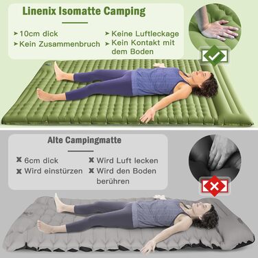 Каремат самонадувний Isomatte Camping 12 см, товстий, ультралегкий з вбудованим насосом, водонепроникний, зелений подвійний