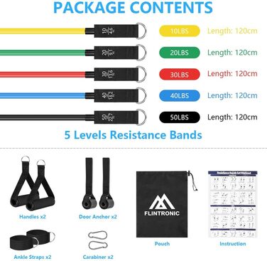 Набір еластичних стрічок Flintronic для фітнесу, силових тренувань та йоги (150 LBS, 12 шт.)