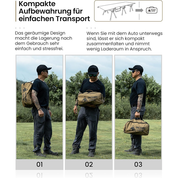 OneTigris SUPRANUBIS розкладне ліжко для кемпінгу 190x70 см, легке, портативне, до 150 кг, для намету, відпочинку на природі, подорожей, саду, офісу, колір Койот