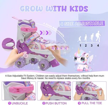 Ролики для дівчаток та хлопчиків, ролики для дітей, регульовані ролики з 8 світлодіодними колесами, розміри S (EU28-31), фіолетові