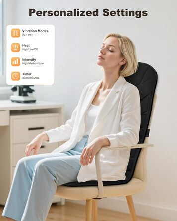 Масажний накид Snailax з 10 вібраційними моторами та підігрівом для спини та шиї. Зручний для дому, офісу та в подорожах. Чорний колір.