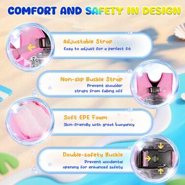 Моко (MoKo) рукавики для плавання для дітей, рукавики для хлопчиків та дівчаток, навчальна жилетка з фіксатором, плавальна куртка, плечові ремінці, рукавики для плавання (рожевий ромб, для ваги 9-23 кг)