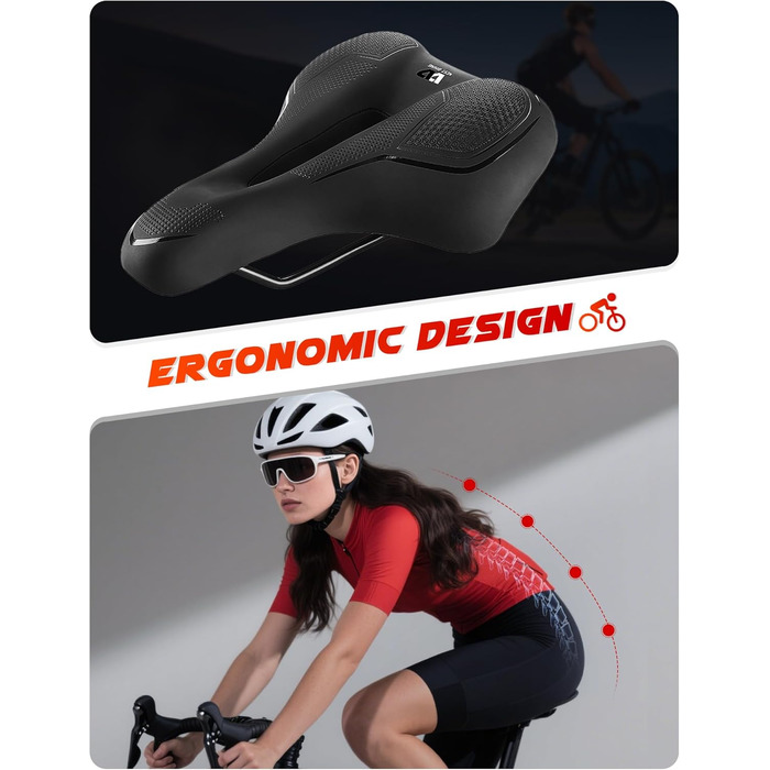 PRMHOOT Велосипедне сідло для чоловіків та жінок з піною Memory Foam, зручне, м'яке, ергономічне, дихаюче, амортизуюче. Підходить для E-Bike, MTB, шосе, міського велосипеда, чорного кольору.