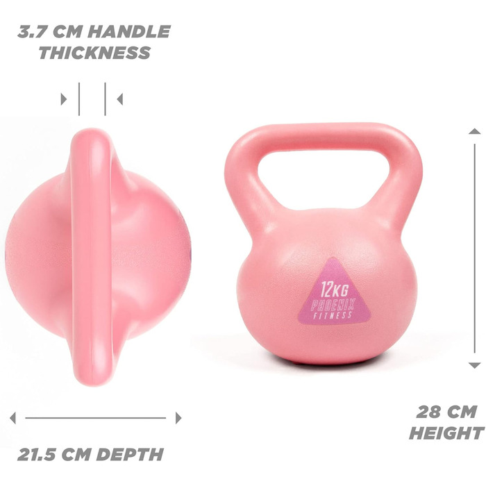Вінілова гиря Phoenix Fitness, рожева, для дому та спортзалу, різна вага, силові тренування, пілатес