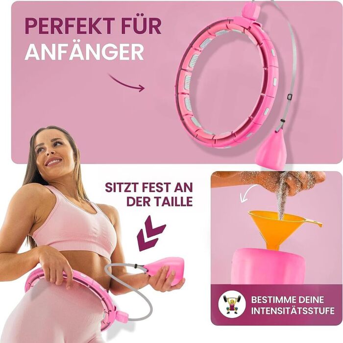 Leiser Smart Hula Hoop Gymside Hoopside Pro - для схуднення та фітнесу, з масажними шипами, 18 знімних секцій (Рожевий)