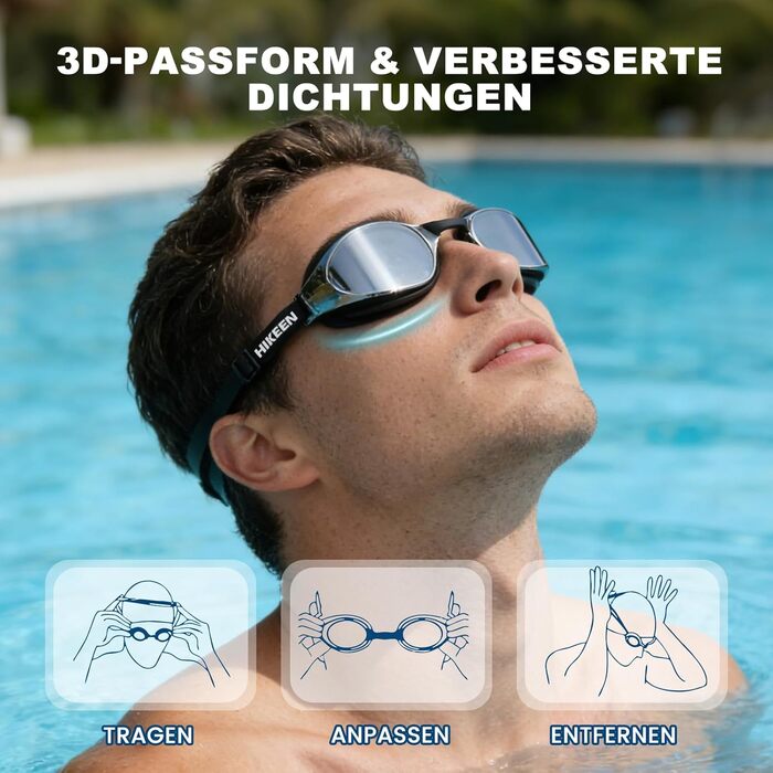 Окуляри для плавання BOOSTEADY дорослі, антизапітні, 3D-ущільнення, UV-захист, поляризовані/прозорі лінзи - Чорний/Білий/Рожевий/Блакитний