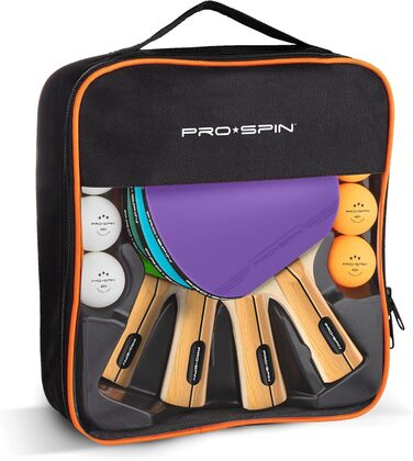PRO-SPIN Набір для настільного тенісу: ракетки, м'ячі, сумка | Преміум якість, 4 гравці | Різні кольори
