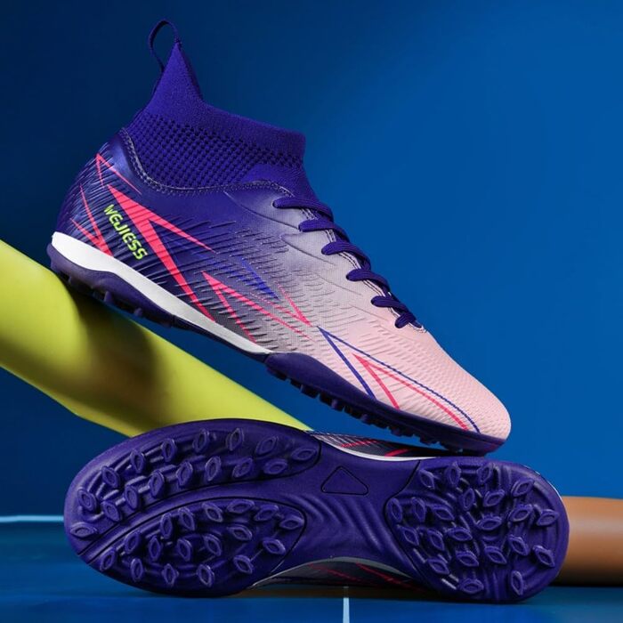 Черевики для футболу чоловічі та дитячі з високим верхом, TF, для занять спортом та футболу, розмір 34 EU, фіолетовий колір