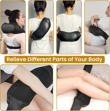 Масажер для шиї TISSCARE Shiatsu з підігрівом - електричний масажер для шиї, спини, плечей, ніг та ступнів. Глибокий масаж для розслаблення. Подарунок для батьків та партнерів, чорний