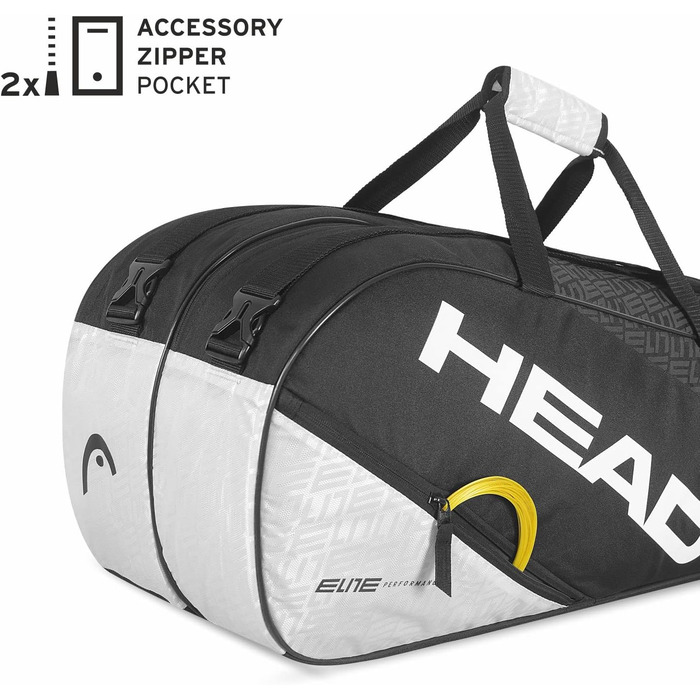 Тенісна сумка HEAD Elite 9R Supercombi Unisex чорно-біла - професійна для ракет та аксесуарів