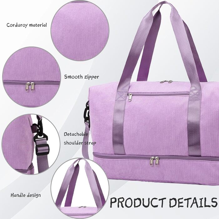 Спортивна сумка YOUYIKE для жінок та чоловіків 20-35Л, дорожня сумка з вельвету з відділенням для взуття та вологих речей, сумка для фітнесу, тренувань та подорожей (Коричнева, Лілова)