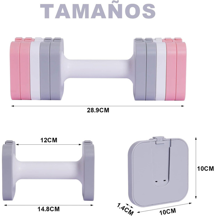 Регульовані гантелі 10 кг (2 x 5 кг), водонепроникні, компактні, легко регулюються, для тренувань вдома, змішані кольори