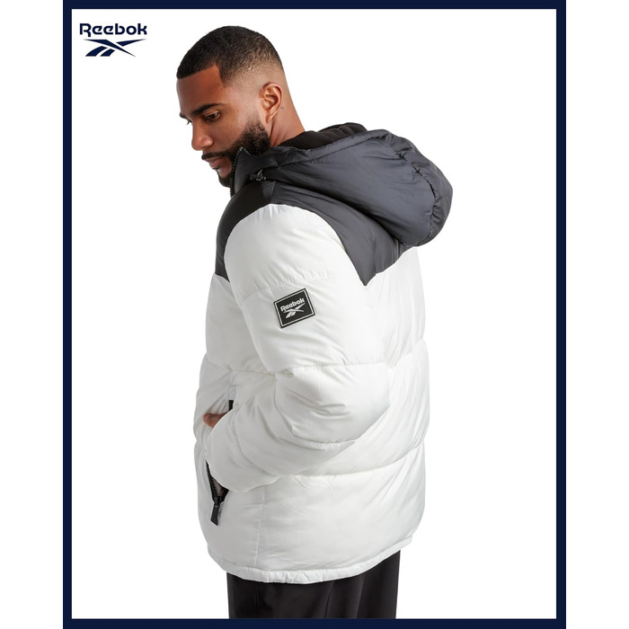 Куртка чоловіча Reebok Rbk Heavy Puffr V2, альтернатива пуху, оливковий/листя (S, чорний/білий)