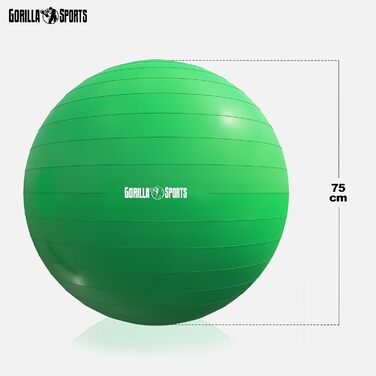 Гімнастичний м'яч GORILLA SPORTS 75 см, зелений, анти-вибуховий, до 500 кг, для фітнесу, йоги, офісу, з насосом