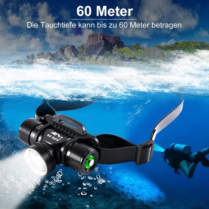 Ліхтар налобний APLOS H900 для дайвінгу 3000 люмен, водонепроникний до 60м, 5 режимів, IP68