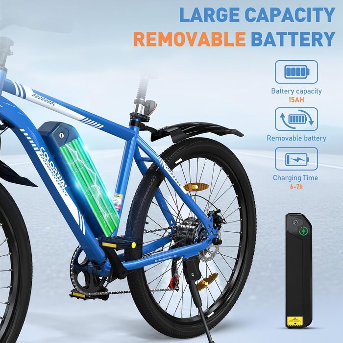 Електровелосипед COLORWAY 26'' з мотором 250W, акумулятором 36В/15А·год, спицевими колесами, для дорослих, дальність 45-100 км