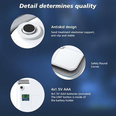 Вага для вимірювання жиру в тілі з датчиками на ручках, вага з великим дисплеєм, 8 високоточних сенсорів та APP, персональна вага з аналізом жиру (32 показники) (Біла)