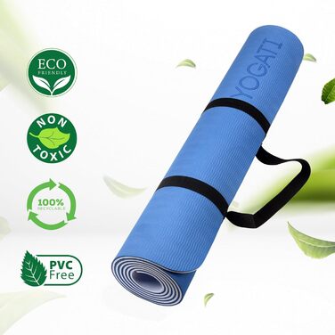 Спортивна мат для йоги та фітнесу YOGATI: неслизька, з ручкою для перенесення. Підходить для йоги, пілатесу та фітнесу. Колір: світло-сірий