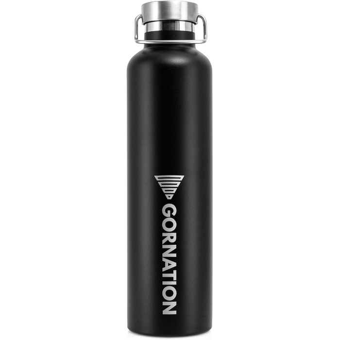 Термос-бутилка GORNATION 1000 мл, нержавіюча сталь, вакуумна ізоляція, BPA-free, для води та напоїв, з ручкою, для спорту, школи, outdoor, матова чорна