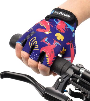 Дитячі велосипедні рукавички Meteor Unisex з гелевими вставками для BMX та шосе (M, Dino cars)