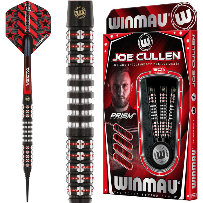 Дротики WINMAU Joe Cullen Ignition 23 г вольфрамові, сталевий наконечник, з крилами та хвостовиками для професіоналів