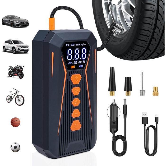 Портативний електричний компресор Kairiyard 150PSI для авто, мото та велосипеда, 6000мАг, цифровий LCD дисплей, USB Type-C